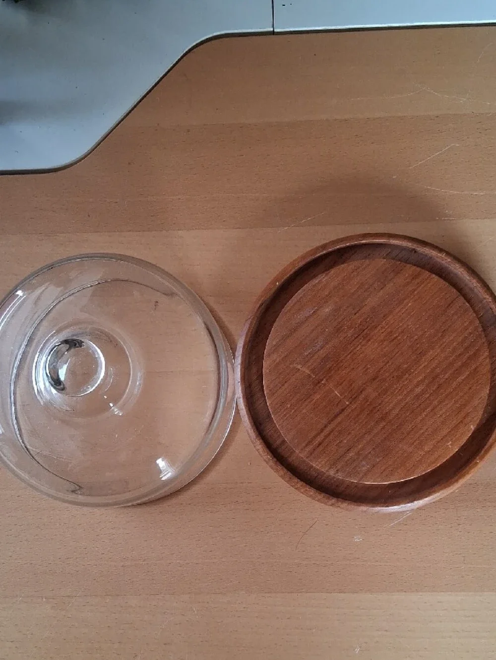 Vintage Glass Dome with Brown Wood Serving Base